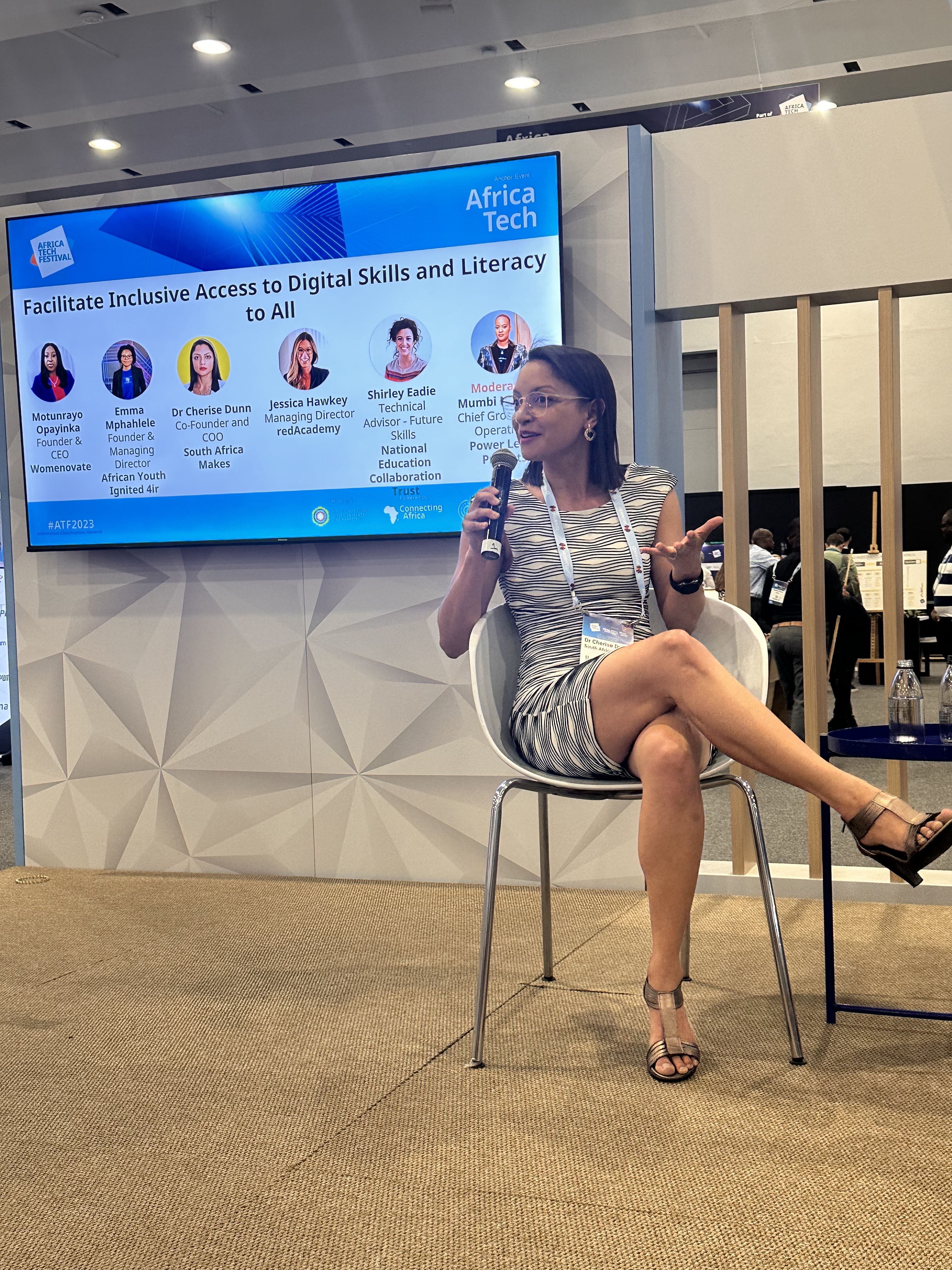 Dr. Cherise Dunn speaking on a panel at Africa Tech Festival